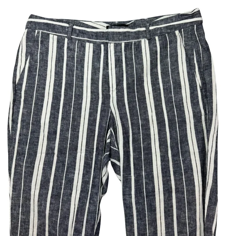 Banana Republic Pants Women's 10 Blue White Avery Linen Striped Business Preppy